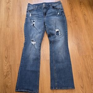 Faded Glory Distressed Patched Denim Blue Stretch Jeans Womens Plus Size 16W